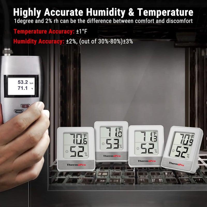ThermoPro TP49 3 قطع مقياس رطوبة رقمي مقياس حرارة داخلي مقياس رطوبة ميني مع مراقب درجة الحرارة والرطوبة مقياس حرارة خارجي وداخلي محطة الطقس - Image 4
